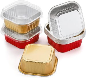 Cupcake Mold Baking Tray 300ml 10oz Square Aluminium <b>Foil</b> <b>Containers</b> Bread Disposable Aluminum Mini Loaf Pans with PLastic Lid - Product Image 4