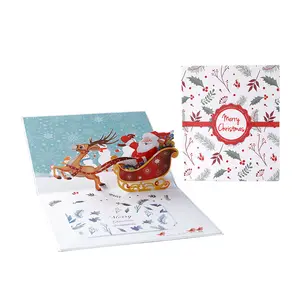 Cartões 3d de natal com envelope, conjunto de papai noel personalizado aniversário 3d pop up cartões de presente natal
