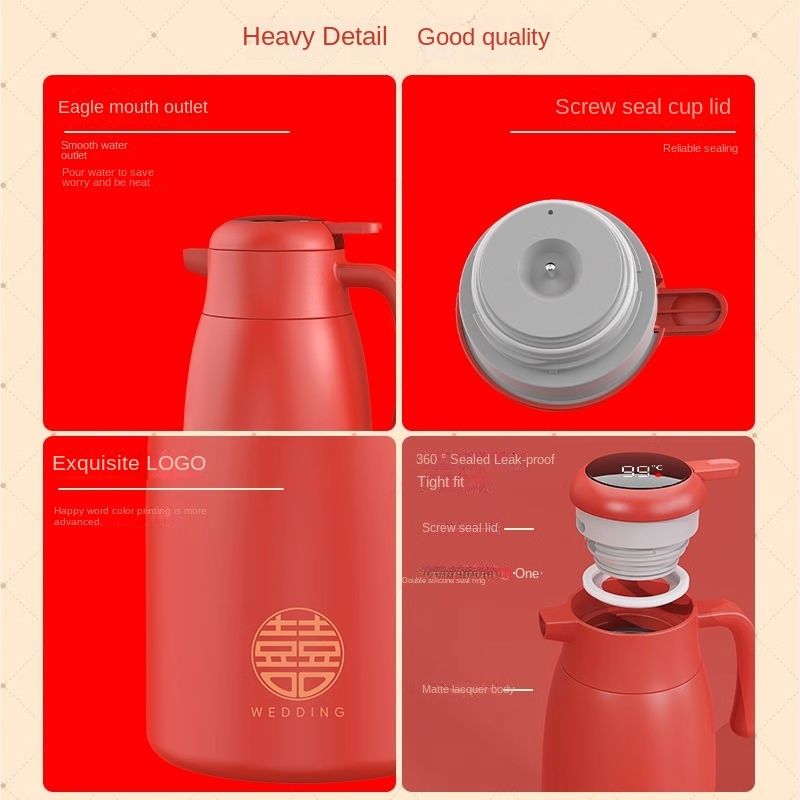 Camping Use Red 316 Stainless Steel Double Wall Insulated Vacuum Thermos Glass Liner 2L Large Capacity 36 Hours Thermal Handgrip view 3