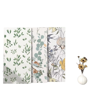 Azulejos florales escandinavos de 600x1200 con patrón de hojas verdes y flores amarillas para decoración de paredes (S) - Product Image 1