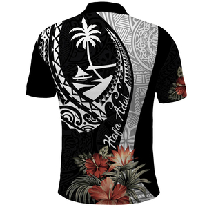 Polo pour homme à imprimé tribal tongien - Design insulaire polynésien avec palmier, <span class=keywords><strong>fleur</strong></span> d'hibiscus, canoë et motif tapa - Product Image 2