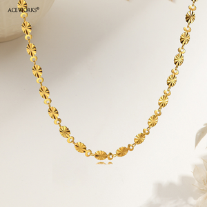 Collar con diseño de rayos de sol |   Collar y Pulsera de Cadena de Discos con Corte de Diamante en Acero Inoxidable Chapado en Oro de 18K |   Resistente al agua y sin deslustre - Product Image 2
