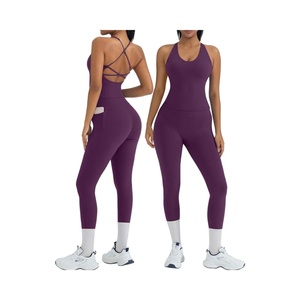 2-Piece Solid Workout Sets for Women with High Elastic Waist <b>Padded</b> Tops & Booty Leggings Featuring Pockets - Product Image 1