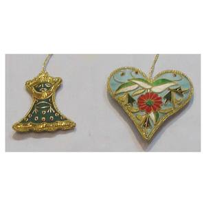 Christmas Hanging Ornament <b>Heart</b> Shape With Flower Embroidery Work - Product Image 1