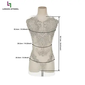 Bodice Applique untuk gaun pernikahan LX-902 Deluxe berlian imitasi Applique kristal 3D buatan tangan jala manik-manik patch untuk pakaian menjahit