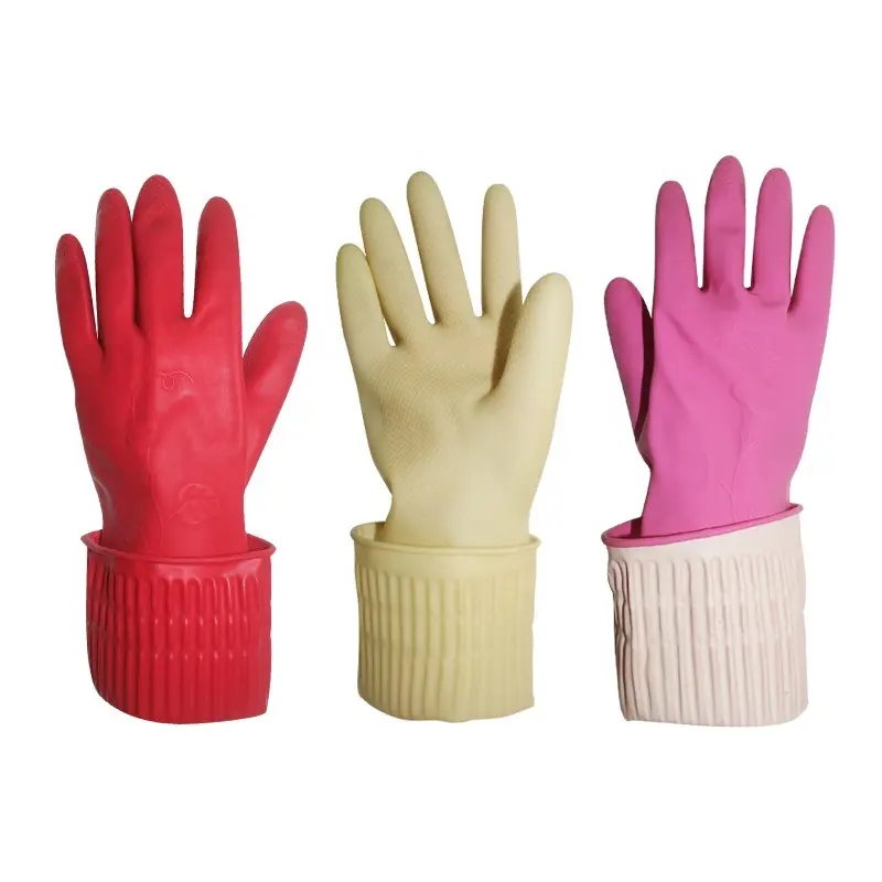 FQGLOVE-guantes de látex para el hogar, manguitos largos de 38cm, color rojo, rosa y amarillo, Rosa