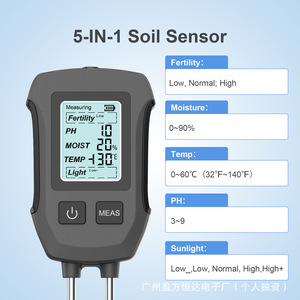 High-Precision 5-in-1 Dual Needle Soil Analyzer New Moisture Meter with Temperature Humidity <b>pH</b> Fertility Light <b>Tester</b> - Product Image 3