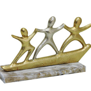 Estatua Familiar de Tres Figuras en Aluminio Dorado y Plateado, Hecha a Mano, Escultura Moderna Abstracta de Personas, Adorno Decorativo para el Hogar - Product Image 1
