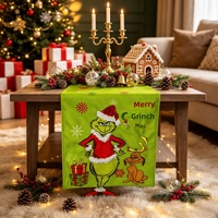 Chemin de table et sets de table lavables en polyester à thème Grinch de Noël transfrontalier – Décorations de fêtes