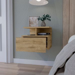 DB Macadamia Mesita de noche flotante de 2 niveles Madera maciza Antiguo-Diseño moderno de lujo Plegable para dormitorio o apartamento - Product Image 2