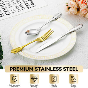 Ensemble de couverts <span class=keywords><strong>en</strong></span> acier inoxydable de luxe pour hôtel, style baroque vintage rétro doré royal pour mariage - Product Image 3