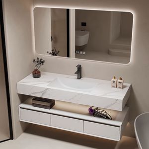 Solid wood wall mounted intelligent mirror cabinet integrated seamless ceramic basin large capacity storage bathroom cabinet - Product Image 3
