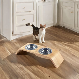 Yüksek kaliteli küçük boyutu 5L paslanmaz çelik hayvan mama kasesi kolay temiz ahşap yükseltilmiş kedi köpek su kutusu seramik plastik PC hayvanlar - Product Image 2