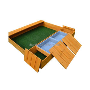 공장 맞춤형 솔리드 우드 스퀘어 샌드박스 커버가있는 남녀 공용 야외 놀이터 어린이 나무 샌드 박스 - Product Image 6