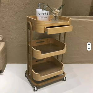 Modern Barber Nail Salon Makeup Hairdressing Storage Rolling Tool Wooden Trolley - Product Image 6