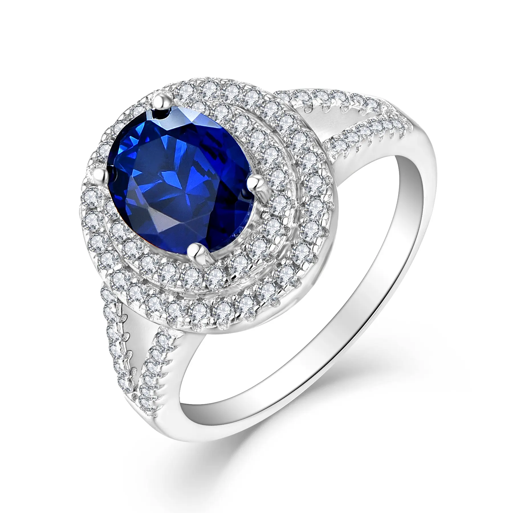 Bagues délicates Bague en diamant saphir pour femmes Bijoux de mariage de fiançailles Bijoux en argent bleu argenté Argent 925 CLASSIC Flower IGI