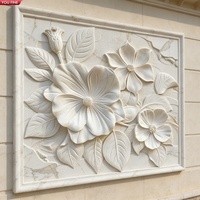 YOUFINE Décoration murale élégante en marbre blanc avec relief floral pour villa