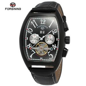 Pour Forsining hommes mode automatique mécanique Tourbillon montres vente chaude bracelet en cuir cadran en verre fenêtre 22mm bande pointeur - Product Image 4