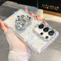 Coque de téléphone en forme de cœur avec pierres précieuses lumineuses roses étincelantes pour Samsung A57 5G A37 A17 A07 A27 A55 A35 A15 A56 A36 A26 A16