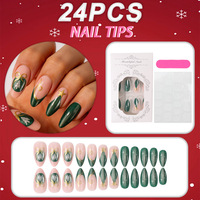 24 faux ongles à presser, forme amande, vert Noël, motif sapin, avec lime à ongles, vente en gros, dropshipping