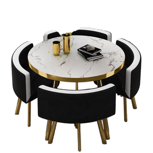 ชุดโต๊ะรับประทานอาหารสแตนเลสหินอ่อนสีทองแบบทันสมัย4ชิ้นเก้าอี้ประหยัดพื้นที่สำหรับบ้านร้านอาหารสำนักงานโรงแรมเฟอร์นิเจอร์ห้องอาหาร - Product Image 1