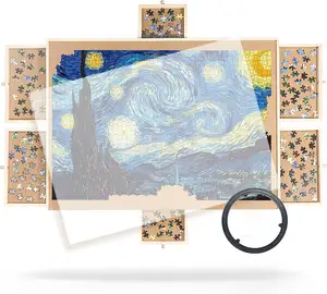 Portable Jigsaw Puzzle Board With Drawing 1500 Piece Wooden Jigsaw Folding Puzzle Board