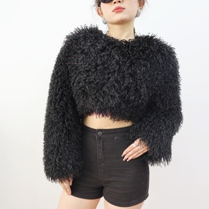 Nuovi Cappotti Invernali alla Moda Eco-Friendly in Pelliccia Sintetica Ultra-Corti, <span class=keywords><strong>Cappotto</strong></span> Mongolo <span class=keywords><strong>Senza</strong></span> <span class=keywords><strong>Collo</strong></span> a Maniche Lunghe, Cappotti Corti in Finta Pelliccia per Donne - Product Image 3