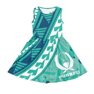 Summer Beach Party Dresses Print On Demand Latest Children Dress Designs Kids Polynesian Pohnpei Strapless Sundress For Girls