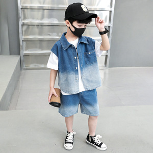 Completo Estivo Sportivo Blu Stile Coreano per Bambini, Tuta Casual da Ragazzo <span class=keywords><strong>6</strong></span> Anni, Set Estivo alla Moda in 3 Pezzi - Product Image 3