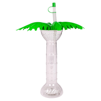 Bouteille d'eau et de jus en plastique écologique motif cocotier avec couvercle et paille pour adultes – Idéale pour la plage et les fêtes – Gobelets de plage en plastique