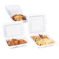RESG Boîte à lunch jetable rectangulaire blanche de 9x6x3 pouces à emporter en plastique PP MFPP pour aliments à emporter avec couvercle