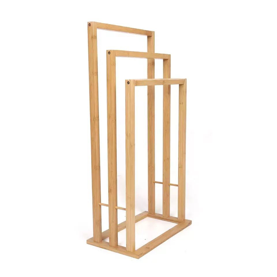 Multi-Level 3-Tier Freestanding Bamboo Bathroom Towel Drying Stand Rack Wooden clothes Quilt Stand Laundry Rack Bar