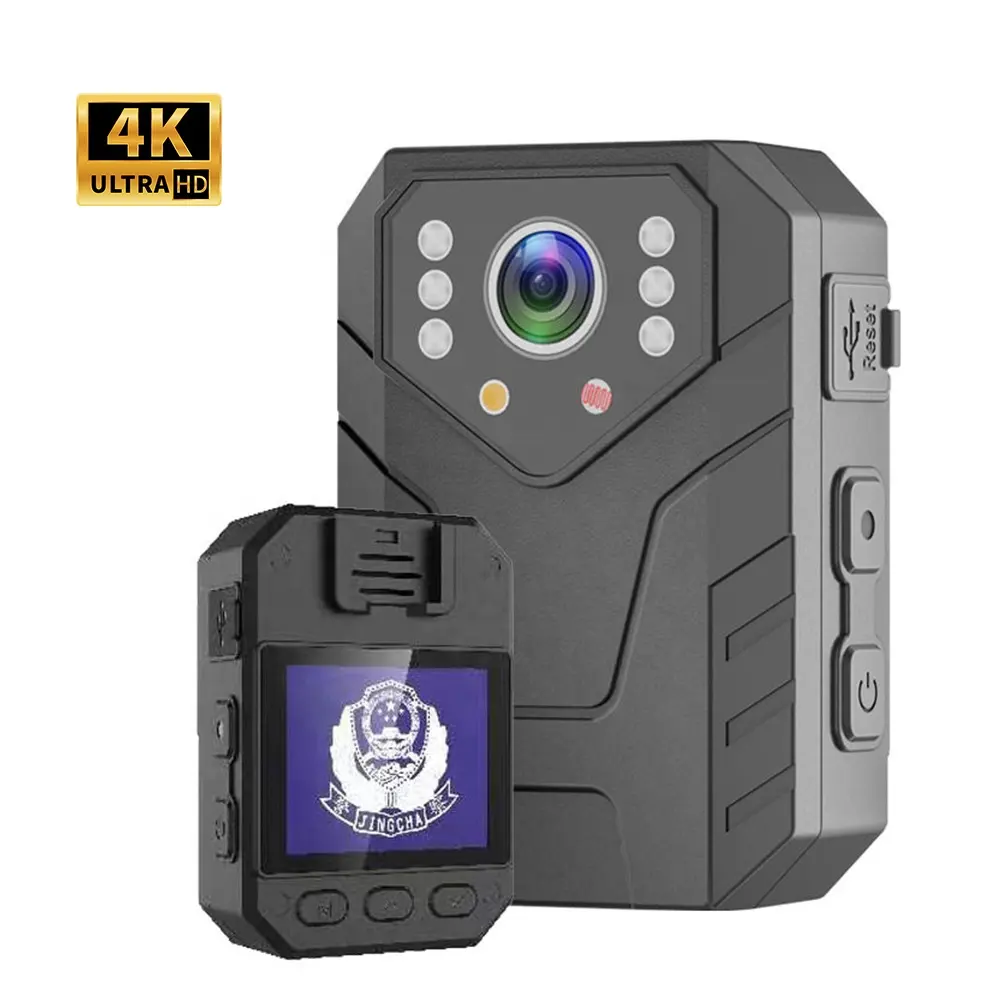 Kamera tubuh portabel dapat dipakai 4K/1080P HD penglihatan malam 2.0 inci layar waktu perekaman lama waktu penegak hukum kamera dada