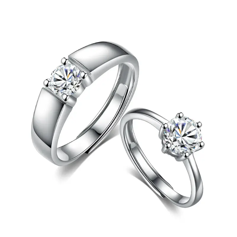 2024 mejor regalo plata esterlina 925 clásico ajustable pareja anillos CZ amantes de los diamantes anillos de compromiso de boda para hombres y mujeres