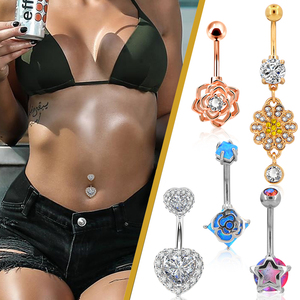 La nouvelle liste de Piercing de nombril <span class=keywords><strong>banane</strong></span> <span class=keywords><strong>ventre</strong></span> corps bijoux anneau de bouton avec outil sans couteau accessoire Patch indien serrure violette - Product Image 6