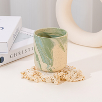 Pot à bougie en céramique fait main de 417 ml avec motif marbré vert rétro pour la décoration de la maison