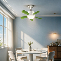 Ventilateur de plafond LED moderne avec 5 pales vertes, douille E27, télécommande 6 vitesses, 25W, chambre à coucher, salon