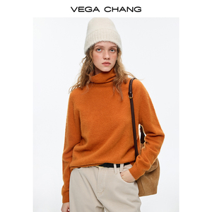 VEGA CHANG Nouveauté Hiver Pull en Laine et <span class=keywords><strong>Cachemire</strong></span> pour Femme Col Roulé Poignets Côtelés Crème et Gris Ensembles Superposés - Product Image 2