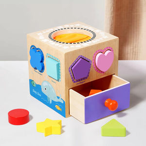 Scatola di monete in legno Montessori cassetto geometrico gioco formazione prescolare tamburo forma di corrispondenza cognitiva per l'apprendimento precoce - Product Image 4