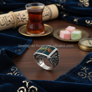 925K Sterling <b>Silver</b> Turkish Flag Blue Enamel <b>Men</b> <b>Ring</b> - Product Image 3