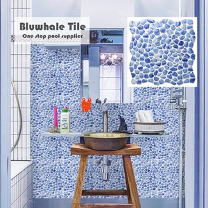 Azulejo de cristal azul adoquín para decoración de pared de baño, mosaico de <span class=keywords><strong>adoquines</strong></span> para piscina, Spa, precio de fábrica - Product Image 1