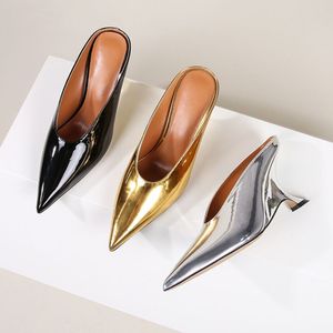Sandales à bout pointu pour femme, talon haut, cuir PU brillant, mules tendance, chaussures à talons pour femmes 2024 - Product Image 2