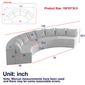 Corduroy Curved Sectional <b>Sofa</b> Set 8 Pillows <b>Convertible</b> <b>Sofa</b> <b>Bed</b> Modular Oval Design for Hotel Bedroom & Living Room - Product Image 4