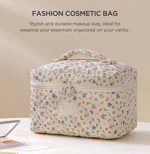 Floral Quilted Make up <b>Bag</b>,Large Cotton Cosmetic <b>Bag</b>,Fashionable Travel Makeup Pouch - Product Image 3
