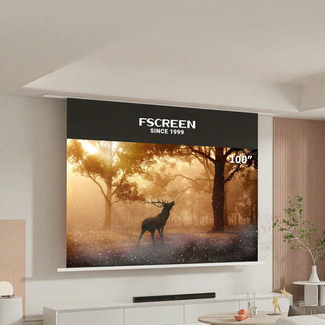 Fscreen Iris Series 100 Inch Fresnel ALR Motorized Drop Down Projection Screen for Long Throw Projector Ceiling/Wall Mounted 8K