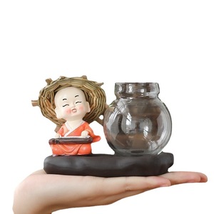 Ensemble de vases en verre en forme de moine, base en céramique hydroponique, décoration zen asiatique, vase de table pour la maison, table à thé, plante Pothos - Product Image 4