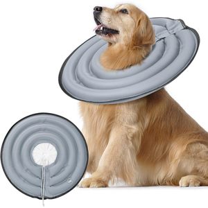 Inflatable Pet Collar Two <b>Ring</b> Dog <b>Cat</b> Anti Lick Scratch Neck Protection Medium Large Xl Xxl Summer Canvas Gray - Product Image 1