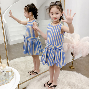 Shopping Online Best Products for Import Kids Cotton Sleeveless <b>Big</b> <b>Bow</b> Design Color Stripe Maxi Girl Dress Set - Product Image 2