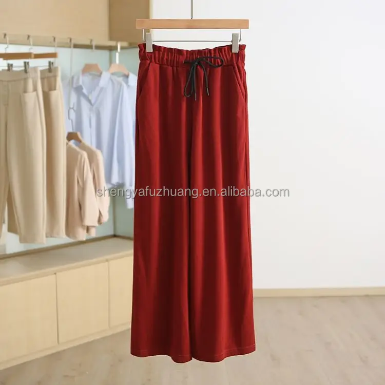 Hot selling casual wide leg pants loose linen light fabric high waist women's pants for ladies