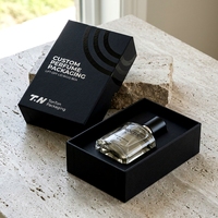 Boîte à parfum rigide écologique noire de luxe sur mesure en deux parties avec couvercle à levier, boîte de présentation personnalisée pour cosmétiques et parfums